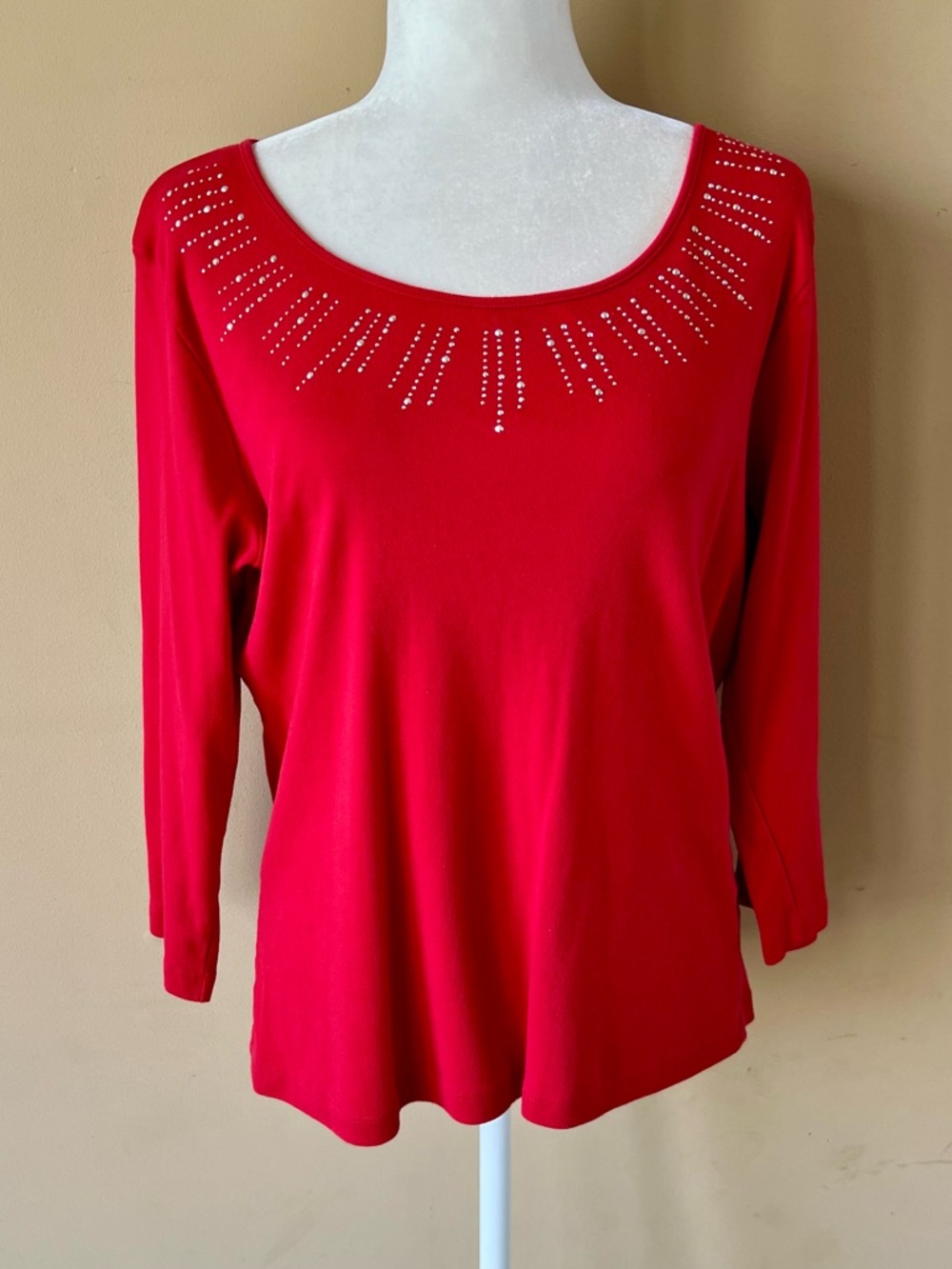 By Design Large Red Silver Sequin 3/4 Sleeved Shirt Top